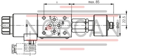 technical illustration-R900945999-Direct-controlled directional slide valve with solenoid actuation Sandwich plate valve As stop straight-through valve or stop straight-through short circuit valve Porting pattern according to DIN&nbsp;24340 form&nbsp;A (without locating hole), (standard) Porting pattern according to ISO&nbsp;4401-03-02-0-05 (with locating hole) Wet-pin AC or DC solenoids Manual override, optional