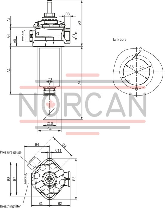 technical illustration-R928054725-Filter f&uuml;r Tankanbau Special highly efficient filter media Filtration of very fine particles and high dirt holding capacity across a broad pressure differential range High collapse resistance of the filter elements Optionally equipped with mechanical optical maintenance indicator with memory function Optional equipment with various electrical switching elements, modular design Standardm&auml;&szlig;ige Filterausstattung mit einem Bypassventil im Filtergeh&auml;use integriert Optional measuring port