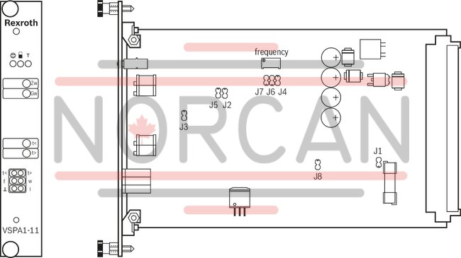 technical illustration-R901152637-Differential inputs for voltage and current Ramp generator with separately adjustable ramp times "up/down" External ramp time presetting Enable input Reverse polarity protection for the operating voltage Short-circuit protection and cable break detection of the solenoid conductor Clocked power output stage "Ready for operation" message