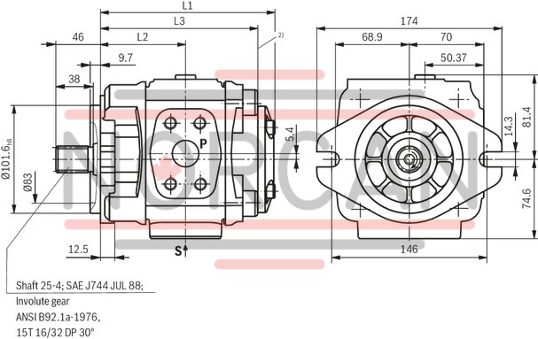 technical illustration-R901147112-Internal gear pump, size 32, pressure 350 bar for industrial applications, open circuit