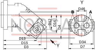 technical illustration-R902202055-Large variety of available nominal sizes allows exact adjustment to the application High power density Very high total efficiency High starting efficiency Working ports SAE flange or thread Optional with integrated pressure relief valve Optional with mounted addifitonal valve: counterbalance valve (BVD/BVE), flushing and boost-pressure valve Bent-axis design
