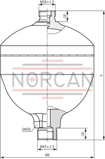 technical illustration-0531602501-Diaphragm accumulator size 0.7 liters, 180 bar for mobile and industrial applications