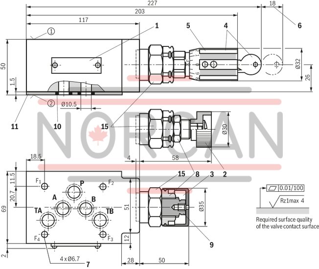 technical illustration-R900409958-Size 10, symbol P - TA, with manual actuation