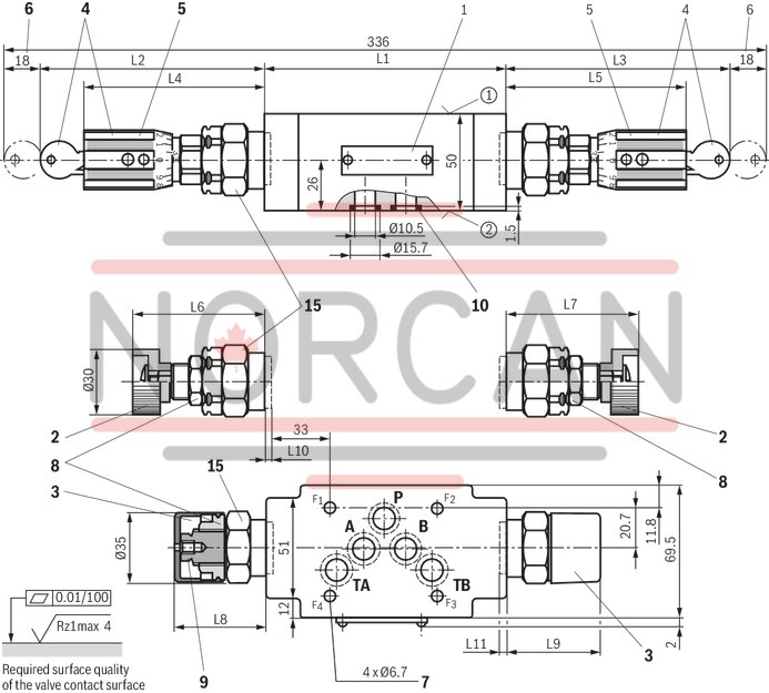 technical illustration-R900409958-Size 10, symbol P - TA, with manual actuation