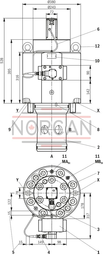 technical illustration-R900733105-High-response valve in block installation design Control by directional servo valve Position sensing of the control spool via an inductive position transducer 2-way control element in seat design External or integrated control electronics, according to device type Closed-loop control or open-loop control of large flows:<br>
Forging manipulators<br>
Pressing cylinders<br>
Die casting machines